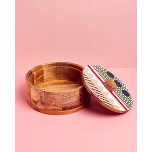 Boîte à chapati en bois artisanale avec organisateur d'épices Masala, rangement de cuisine traditionnel, vaisselle de service, boîtes de rangement décoratives - Product Image 1