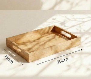 <b>Bamboo</b> Rectangle Decorative Tray With Handle Minimalist Design Plant Theme Serving Tray Rectangle Acacia Wooden Food Drink Tray - Product Image 2