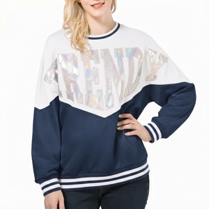 Sudadera Casual Oversize para Mujer, Cuello Redondo, Azul Marino, con Estampado de Letras y Logotipo Frontal, Manga Larga, Tejida, para Otoño/Primavera - Product Image 4