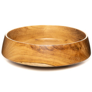 Tazón de Madera de Teca con Borde Cónico Minimalista |   Moderno Centro de Mesa Ecológico de Lujo para Ensaladas, con Diseño de Granos Orgánicos - Product Image 1