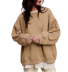 Sweat-shirt oversize en tricot Spandex/Nylon pour femme, décontracté, à épaules tombantes, style streetwear, imprimé devant, hiver, vente en gros - Product Image 3