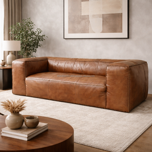 Sofá de Cuero de Grano Completo de Primera Calidad con Cojines Afelpados, Estructura Resistente y Diseño Atemporal para Sala de Estar de Lujo - Product Image 1