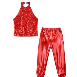 6-16 Kids Girls Professional Latin Dance Set Tops With Metallic Pants Set <b>Hip</b>-Hop Performance Competition Ballroom Dance Costume - Product Image 2