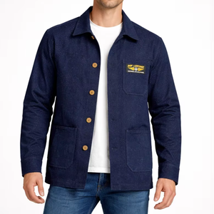 Custom made Denim jacket acid wash with spackles Blue washed coat Casual <b>jeans</b> jacket twill <b>button</b> down and collar down shirt - Product Image 1