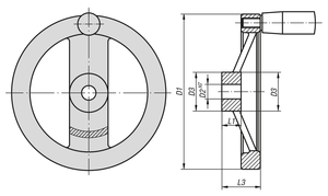 K0162 Volante de 2 radios D1=250 con orificio reamado D2=22H7, aluminio, compuesto: Duroplast, agarre giratorio - Product Image 5