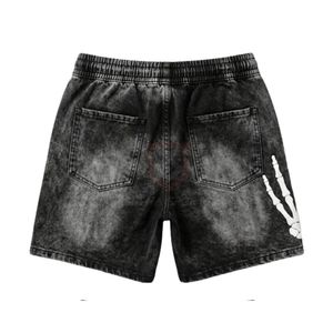 Pantalones Cortos Modernos de Algodón Pesado con Lavado Ácido Color Carbón, Ajuste Relajado, Estampado Gráfico de Mano de Esqueleto, Estilo Urbano, para Hombre - Product Image 2