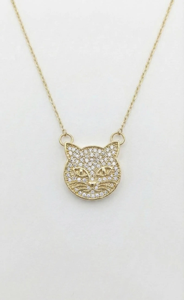 Cute Cat Face Pendant Necklace with <b>Crystal</b> Rhinestones 18K Gold Plated Micro Insert <b>Animal</b> Themed Charm for Everyday Wear - Product Image 1
