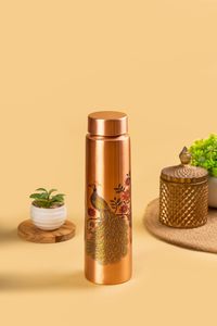 ขวดน้ำทองแดงแท้ พิมพ์ลายดอกไม้เคลือบเงา พกพาสะดวก พร้อมฝาปิด - Product Image 4