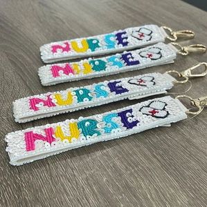 Custom <b>Teacher</b> Apple Beaded Strap Keychain Sequin Glass Seed Bead Handbag Charm Backpack Accessories Metal Lobster Clasp Keyring - Product Image 5