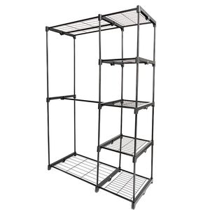 Armadio pieghevole in plastica a cinque livelli con spazio per appendere vestiti - Nero - Product Image 1