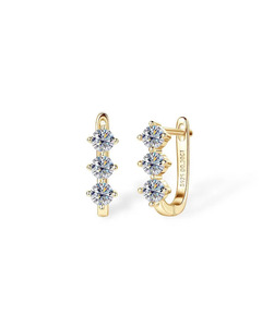 Pendientes de Aro de Oro de 14K con Diamantes, Estilo de Tres Piedras Colgantes, Aros Pequeños, Joyería Minimalista, Uso Diario, Regalo para Mujer, Accesorios Finos - Product Image 1