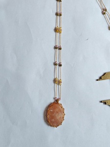 Handmade Wire Wrapped Necklace with Pink Faceted Stone Pendant Multicolor Beads Boho Spiritual Jewelry - Product Image 1