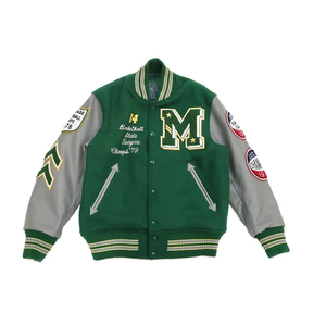 High Quality <b>Quilted</b> Winter Varsity Jacket Men's Women's <b>Wool</b> Body Leather Sleeves Chenille Embroidery - Product Image 4