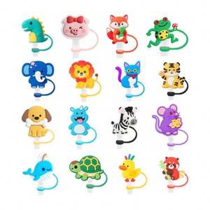Gifts Souvenirs Drinks With Reusable Cartoon <b>Silicone</b> Straw Topper Charms and <b>Water</b> <b>Bottles</b> Decorations Party Activities - Product Image 1