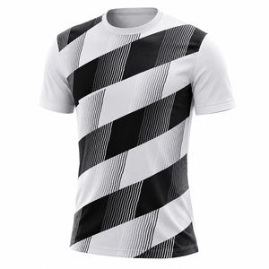 T-shirt de sport personnalisé en polyester sublimé, respirant, à séchage rapide, blanc et noir, motif géométrique, manches courtes, imprimé pour équipe - Product Image 1