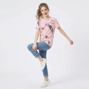 เสื้อยืดแขนสั้นสีชมพู คอกลม ทรงหลวม สไตล์ทางการ ผ้าฝ้ายถัก 100% สำหรับผู้ชาย - Product Image 2