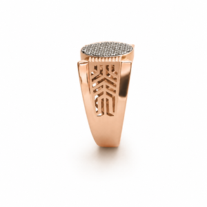 18K Rose <b>Gold</b> Mens Diamond Pave <b>Ring</b> Round Top Geometric Pattern Luxury Statement Fine Jewelry Wedding Party Daily Wear Gift - Product Image 3