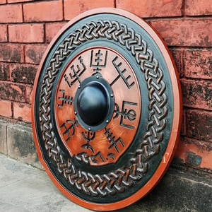 Bouclier Viking en bois fait main par Ahmad Fabric, 24 pouces, orange et noir, bouclier rond décoratif avec coupelle centrale en acier - Product Image 5