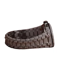 Montre de luxe pour homme en acier inoxydable, boîtier carré, mouvement à quartz, cadran analogique-numérique, entièrement pavée de moissanite - Product Image 3