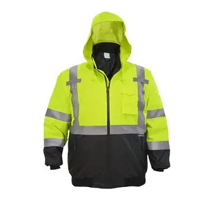 Chaqueta de Seguridad Impermeable de Alta Visibilidad para Hombre con Capucha, Cinta Reflectante y Cremallera, Ropa de Trabajo Amarilla y Negra - Product Image 1