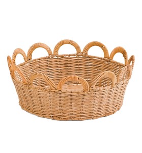 Round Scalloped Wicker Fruit Bowl - Natural Rattan <b>Decorative</b> Bowl Tray for <b>Kitchen</b> and Dining Room - Product Image 3