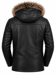 Chaqueta con Capucha de Cuero Negro para Hombre con Forro de Piel - Product Image 5