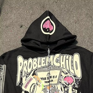 Conjunto de Sudadera con Capucha para Hombre Problem Child, Estampado de Cerebro Negro y Rosa, Ropa Deportiva, Pantalones Jogger, Chaqueta con Cierre, Ropa de Invierno Ecológica 100% - Product Image 4