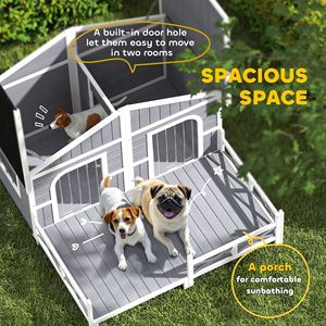 Abri surélevé en bois gris pour animaux de compagnie, grande niche pour chien avec porche, style cabane extérieure pour chiens de petite et moyenne taille, bâtiments de jardin - Product Image 4