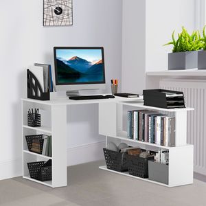 360 gradi girevole bianco a forma di L angolo scrivania del Computer a casa scrivania da ufficio con scaffali di stoccaggio postazione di lavoro da tavolo - Product Image 2