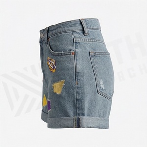 Summer Slim Fit Womens <b>Denim</b> Shorts <b>Stretch</b> Hole Tassel Casual Streetwear Fashionable Apparel Stylish Trendy Outfit Look - Product Image 3