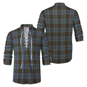Chemise Ghillie Traditionnelle Écossaise Personnalisée pour Homme, Motif Tartan Jacobite avec Lacets en Cuir pour Tenue de Kilt - Product Image 1