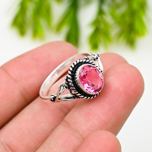 Pink <b>Quartz</b> 925 Silver Luxury Gemstone <b>Rings</b> for Party Occasions - Product Image 2