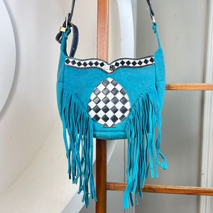 Nuevo bolso de mano personalizado de alta calidad con flecos de cuero de gamuza, bolso cruzado de gran capacidad con patrón a cuadros para mujer - Product Image 4