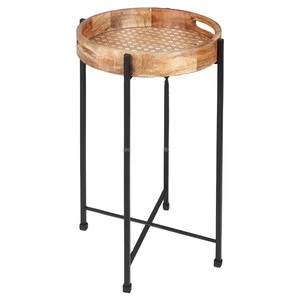 Modern White Accent Eco-Friendly Iron Round End Table with <b>Solid</b> <b>Wood</b> Legs for Living Room Coffee Table 1 Year Warranty - Product Image 4