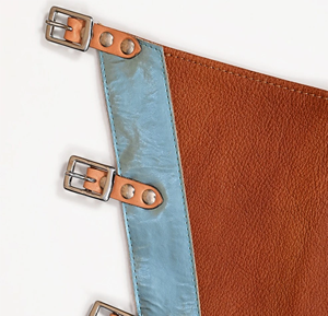 Rodeo English Chaps para Hombre, Cuero Genuino de Vaca, Largos, Negros, con Flecos y Cierre de Hebilla, Accesorio Ecuestre para Montar a Caballo, Modelo F70 - Product Image 3