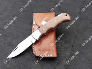 Couteau pliant artisanal en acier inoxydable pour la chasse, le camping et les activités de plein air, lame à pointe clip, épaisseur 2,5 mm, manche en bois de Chinar, 58 HRC, OEM - Product Image 2