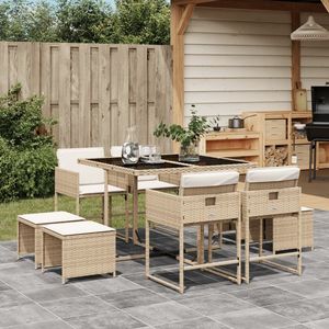 Ensemble de salle à manger patio 9 pièces en poly rotin beige avec coussins ensembles de jardin - Product Image 1