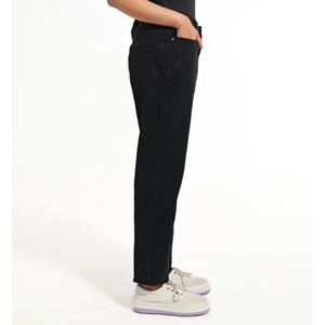 Jean en denim délavé foncé taille haute à jambe évasée pour femme, pantalon décontracté en coton pleine longueur, style automne, design simple 2026 - Product Image 6