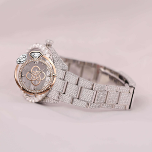 Reloj de Lujo para Hombre con Incrustaciones de Moissanita en Oro Rosa y Plata, Esfera Marrón, Completamente Cubierto de Diamantes, Estilo Hip Hop, Personalizado - Product Image 2