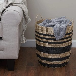 Horizontal Pattern Straw Woven <b>Baskets</b> Has Handle Handmade Storage Seagrass <b>Laundry</b> <b>Wicker</b> Handmade Decorative Household - Product Image 6
