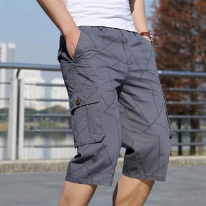 Men's Geometric Cargo Bermuda Shorts Elastic Waist Multiple Pockets Casual Style Breathable Polyester Fabric - Product Image 3