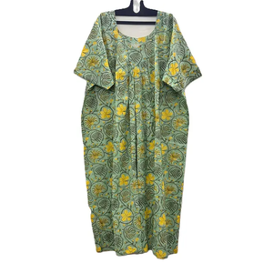Vestido Kaftán de Algodón Indio con Cuello en V, Estilo Boho, Hecho a Mano con Estampado de Bloques, Corte Holgado y Evase para Mujer - Product Image 3