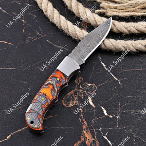 Cuchillo Plegable EDC de Acero de Damasco de Grado Industrial con Mango de Madera Pakka y Hoja de 2mm de Grosor con Punta Caída, Disponible para OEM/ODM, para Exteriores - Product Image 3