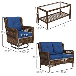 4 pezzi Set di mobili da giardino in Rattan blu con divano e tavolo con sedie a dondolo girevoli per la conversazione e il relax - Product Image 3