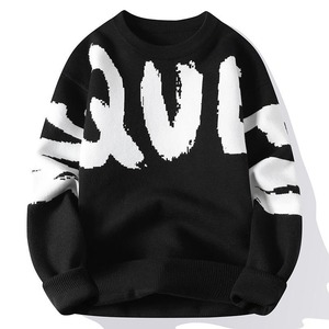Pull en tricot crème pour homme avec imprimé lettres noires, vêtement d'automne, manches régulières, 2027 - Product Image 6