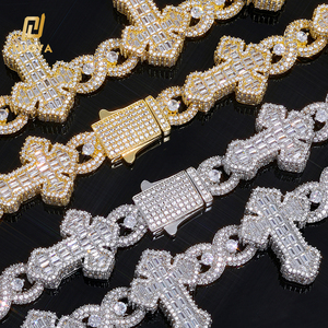 Mens Moissanite 925 <b>Silver</b> <b>Cross</b> Link <b>Bracelet</b> 26 mm Iced Out Luxury Statement Chain Hip Hop Fashion Gift For Men Style Wear - Product Image 2