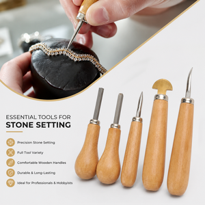 Juego profesional de 5 herramientas para engastar piedras de joyería - Kit de rodillos pulidores y empujadores de bisel con mango de madera y estuche de transporte incluido - Product Image 5