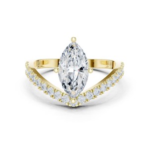 Bague intelligente en or massif 14 carats avec diamant de laboratoire taille marquise 1 carat, pierres latérales rondes, design élégant, certifiée IGI - Meilleure vente - Product Image 5