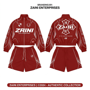 Mens Windbreaker Shorts <b>Set</b> 145 GSM Premium Polyester Microfiber Red Contrast Panel Design Custom Sublimation Print Logo - Product Image 1