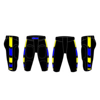 Ensemble d'uniformes de football américain personnalisés pour hommes – Maillot et pantalon sublimés dégradés bleu, jaune, noir – Anti-humidité, ajustés, sans manches